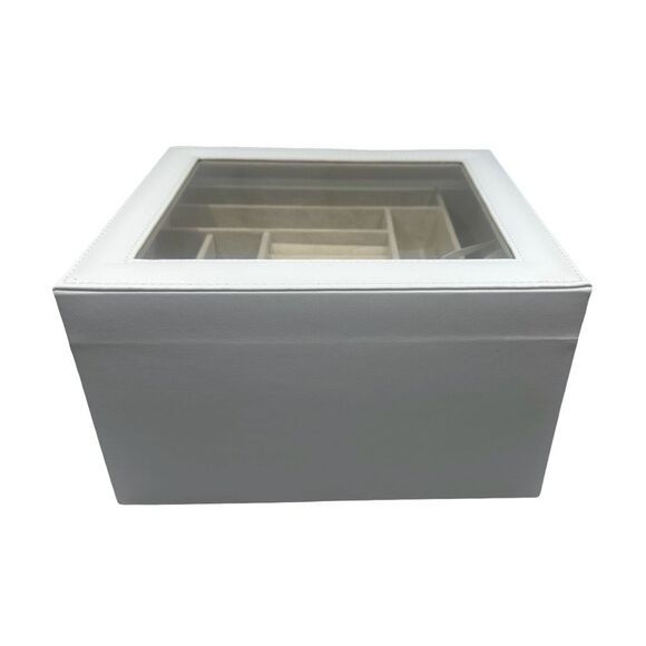 Glass Lid 3-Layer Jewelry Box Organizer - 8” x 9.1” x 5.3” - White - Picture 8 of 8